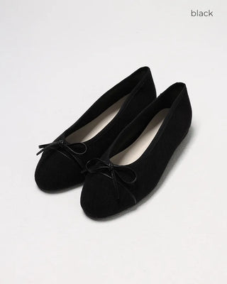 Corduroy color ribbon flat shoes