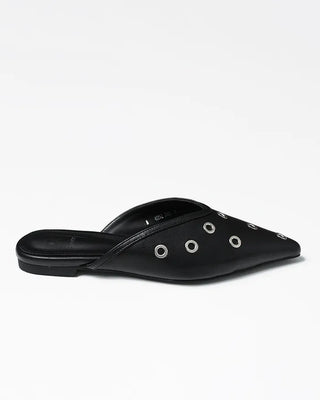 Eyelet pointed-toe mules