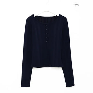 Ribbed 4-button round long sleeve