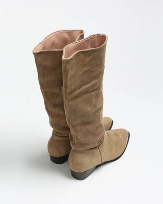 Suede Shirring Long Boots