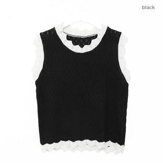 Two-tone perforated knit top