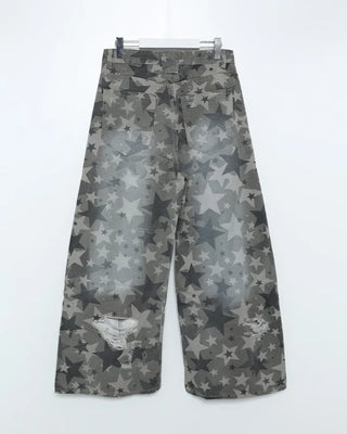Star Damage Point Wide Cotton Pants