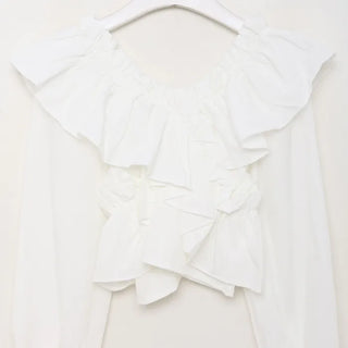 V-neck frill blouse
