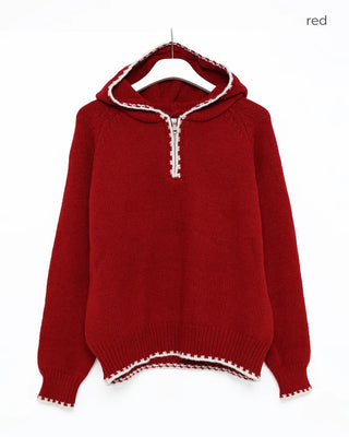 Two-tone knit half-zip hoodie