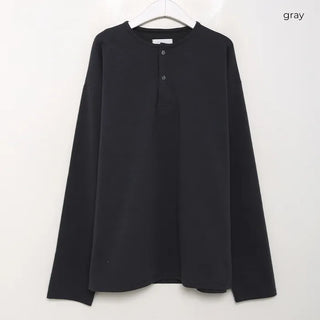 Henley neck long-sleeve T-shirt