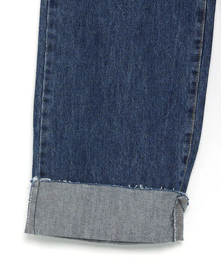 Rolled-up denim wide-leg pants