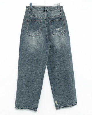 (Unisex) Unique Distressed Wide Straight Jeans