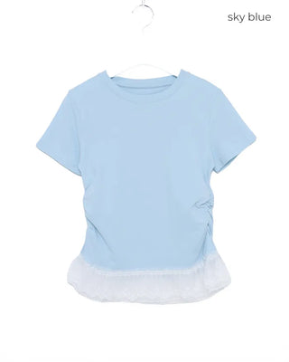 Lace Shirring Half-Sleeve T-Shirt