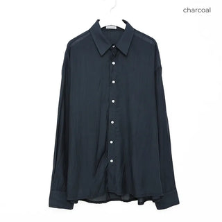 Linen-like shirred long-sleeved shirt