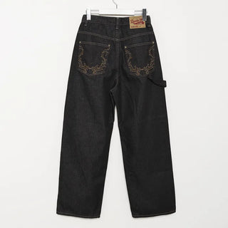 Pocket embroidered denim pants