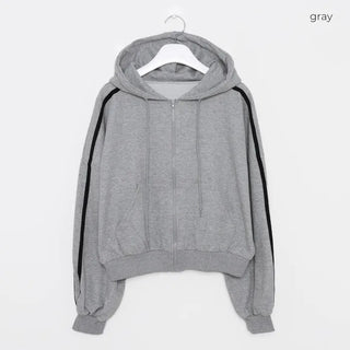 Two-line cropped zip hoodie