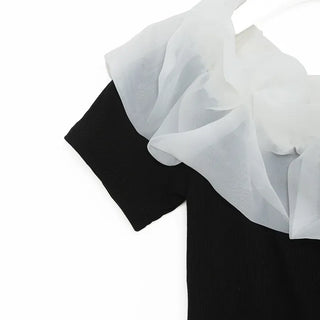 Chiffon frill off-shoulder T-shirt