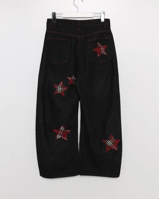 Check Star Patch Point Denim Pants