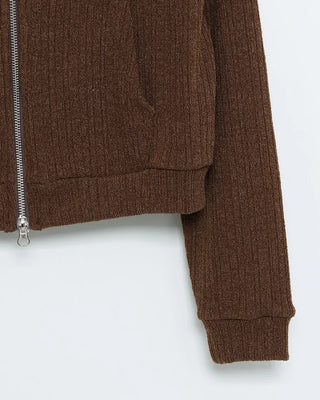 Zip-up knit hoodie