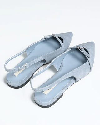 Belt-point slingback flat pumps
