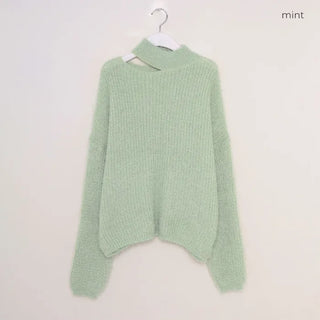 Fluffy Slit Half-Neck Knit