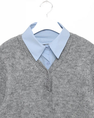 Shirt-layered loose-fit knit