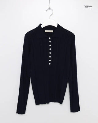 Button-up polo collar knit sweater