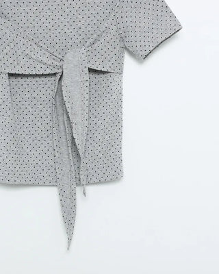 Polka Dot Ribbon Tie Short Sleeve Shirt