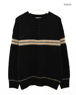 (Unisex) Jacquard Henley Neck Knit