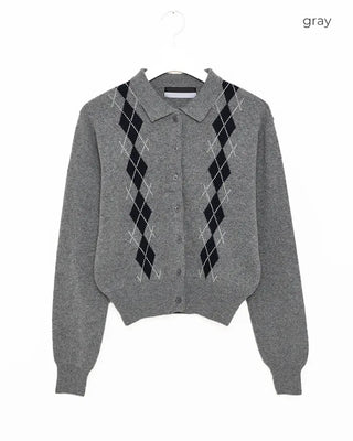 Colorful Argyle Knit Cardigan