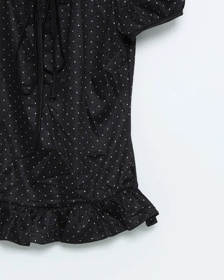 Polka Dot Ribbon Strap Puff Sleeve Short Sleeve T-Shirt