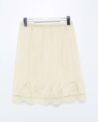 Satin elastic waist lace midi skirt