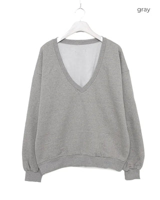 Brushed fleece deep V-neck sweatshirt