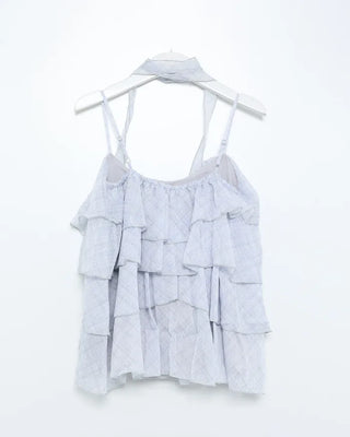 Cancan check tie set sleeveless blouse