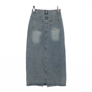 Slit Washed Denim Long Skirt
