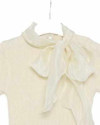 Satin ribbon short-sleeved blouse