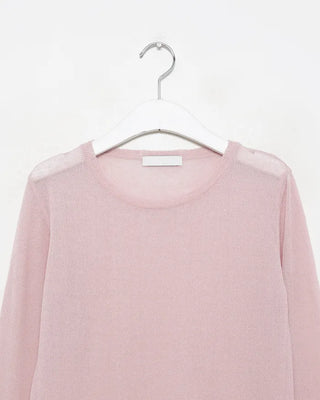 Round neck roll-up hem sheer knit
