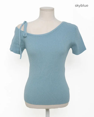 Asymmetrical Ribbon Short-Sleeve Knit