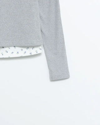Lace Flower Layered Henley Long T-Shirt