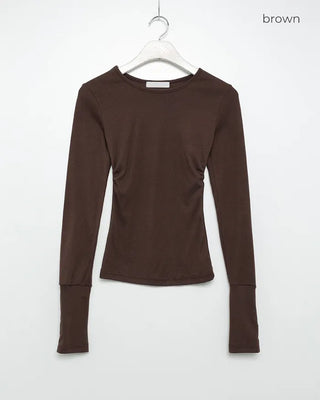 Button-sleeve long-sleeve T-shirt