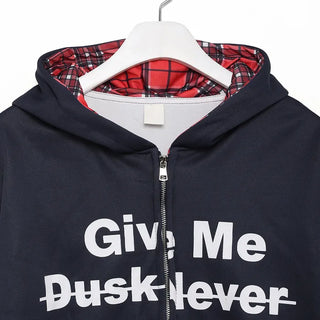 Checked layered hooded zip-up