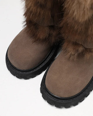 Harness-attached pattern fur suede short boots