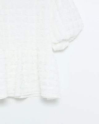 Oversized embossed shirred short-sleeved blouse