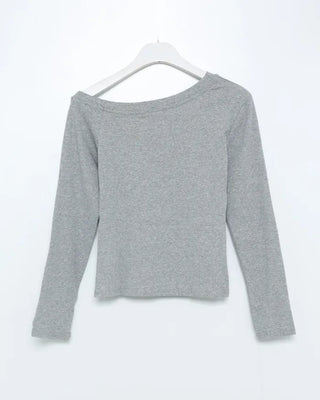 Number print off-shoulder long-sleeved T-shirt