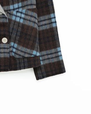 Wide-neck check double-breasted jacket