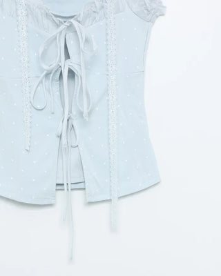 Frill Ribbon String Short Sleeve T-Shirt