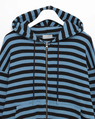 (Unisex) Striped Double Zip Waffle Knit Hoodie