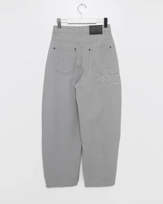Flower embroidered wide-leg pants