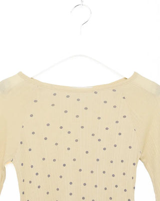 Boat neck polka dot ribbed long T-shirt