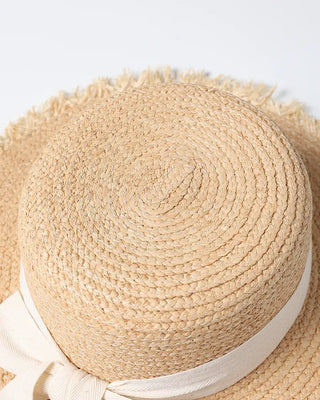 Ribbon Strap Rattan Fedora Hat