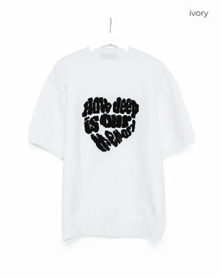 (Unisex) Heart Lettering Short-Sleeve Knit