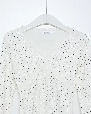 Dot Lace Point V-Neck Long Sleeve T-Shirt