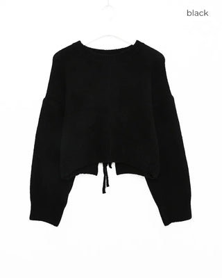 Ribbed back ribbon string long-sleeve knit