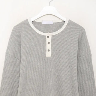 (Unisex) Finger Hole Stand Collar Waffle T-shirt