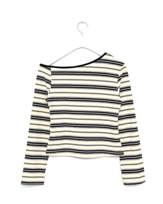Half-off-shoulder striped T-shirt